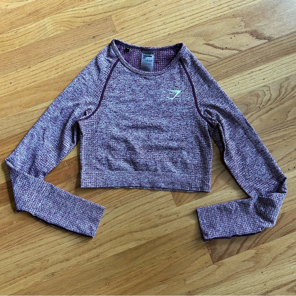 Gymshark vital seamless long sleeve crop top in deep magenta marl - Picture 2 of 11